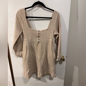 Free People Go To Mini Dress in an Oatmeal Waffle Texture Size Medium